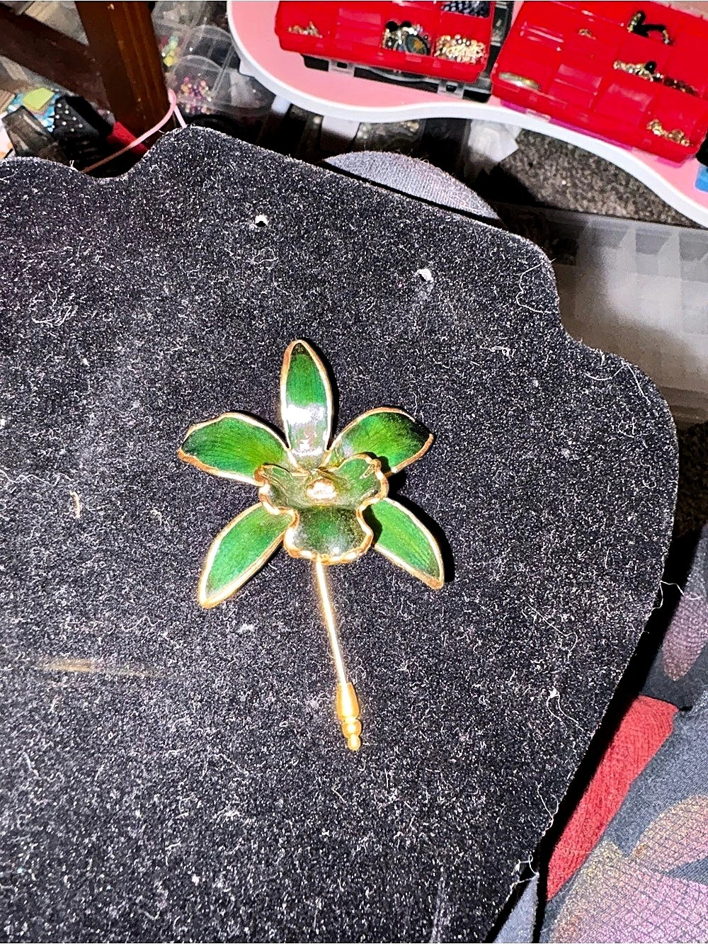 Vintage 24K gold-plated real orchid stick pin/brooch